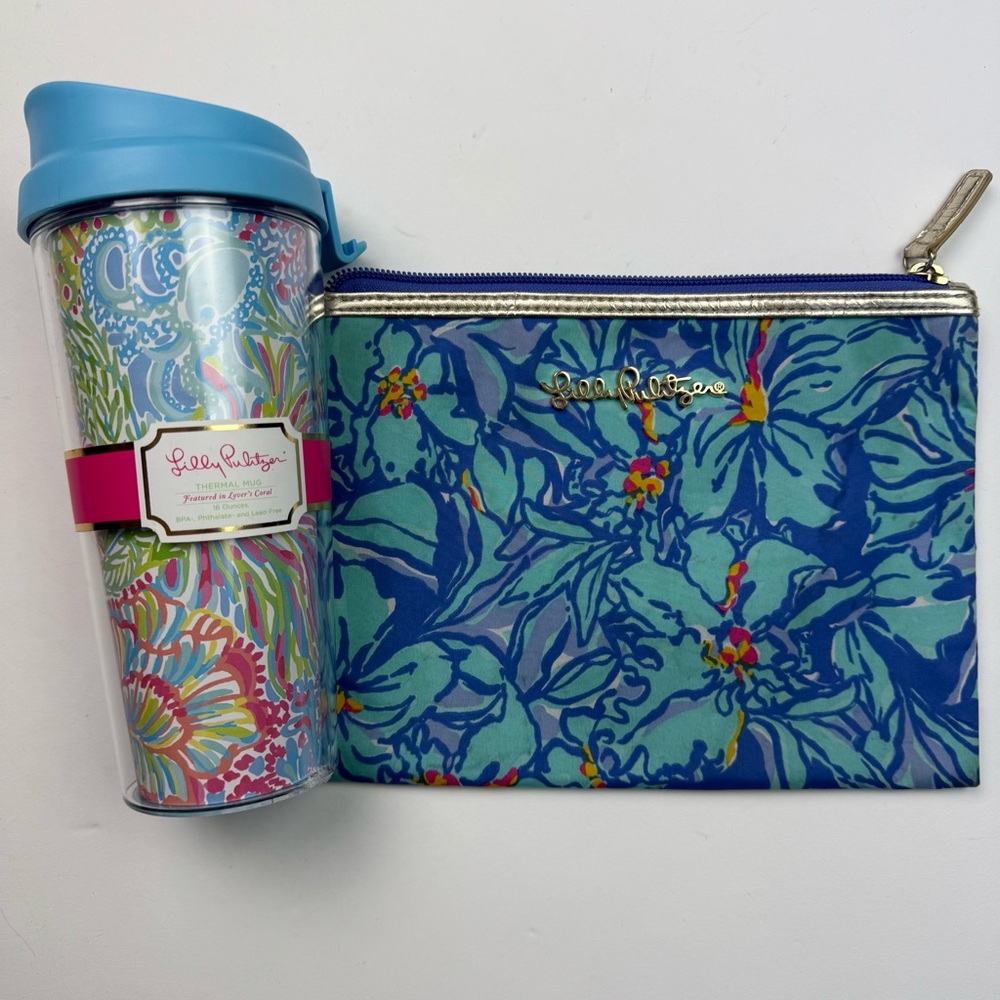 LILLY PULITZER Thermal Mug & Travel Bag Bundle